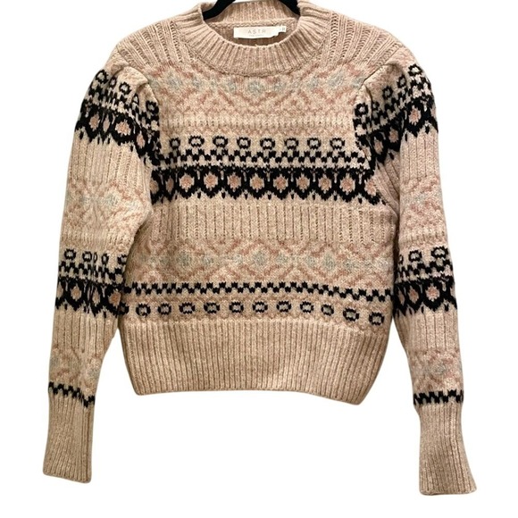 ASTR The label Maria Mock Neck Fair Isle Wool Blend Soft & Cozy Sweater Large - Picture 4 of 9